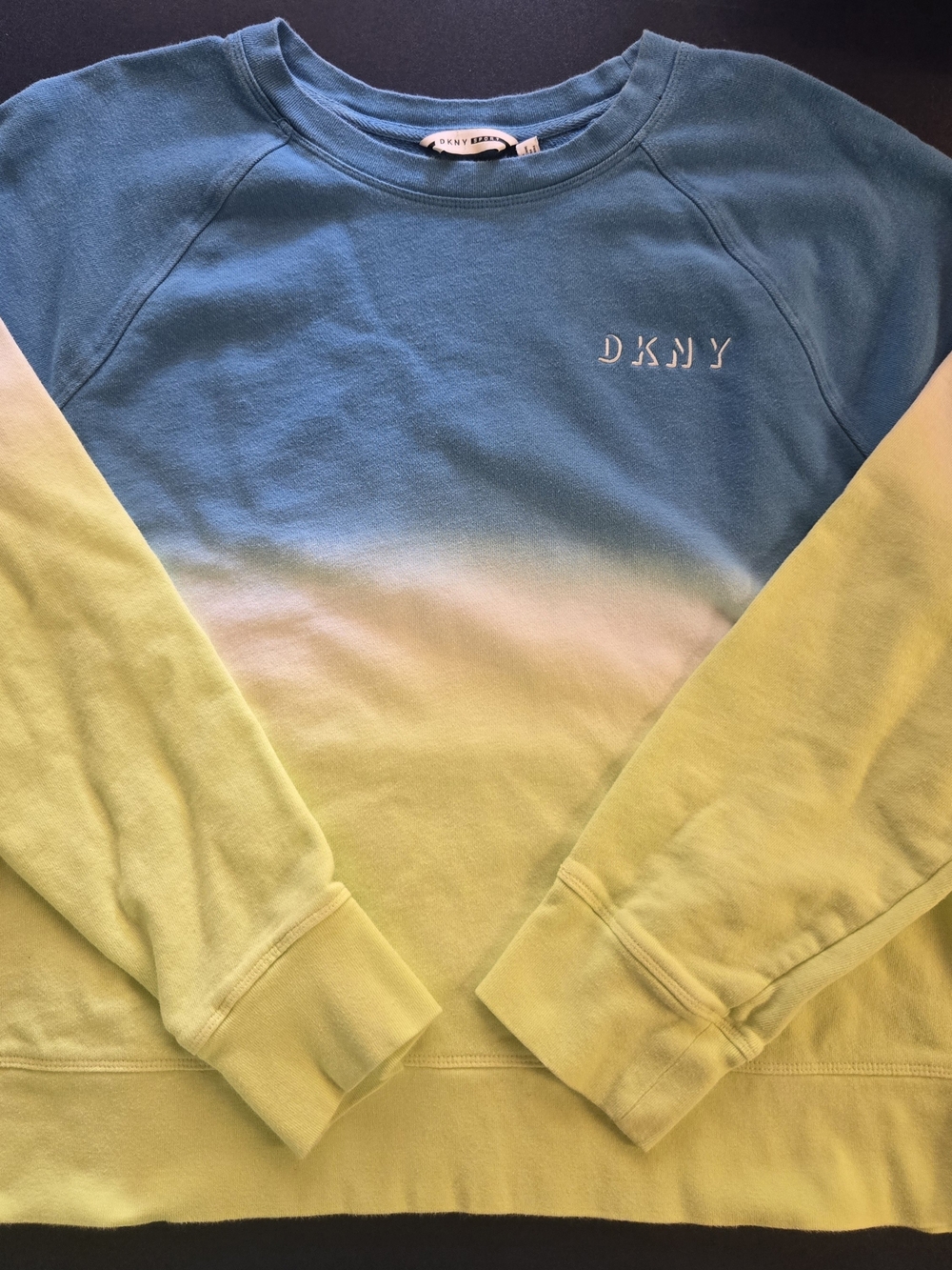 DKNY Womens Blue to Lime Ombre Crewneck Sweater